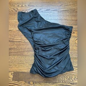 BCBGeneration Black One Shoulder Ruched Bodycon Top Women’s Medium